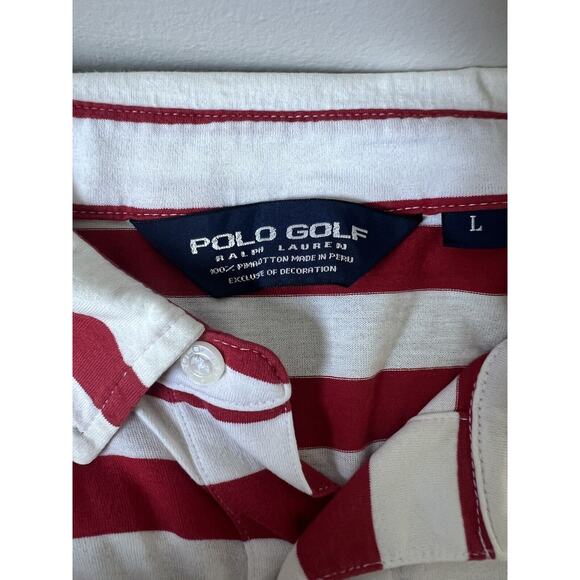 Polo Ralph Lauren Mens L Red White Stripe Polo Golf - Picture 2 of 4